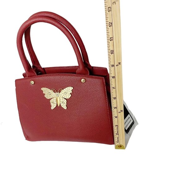 Crossi NY Handbag/Purse/Shoulder Bag With Butterfly Emblem  Ruby Red New W Tags - Picture 10 of 15